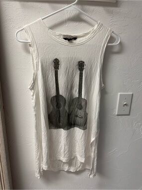 Banana Republic White Tank Top with Black Guitar Print